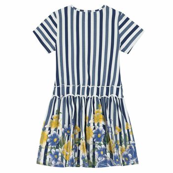 Girls Blue & White Striped Dress