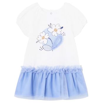 Younger Girls White & Blue Floral Dress