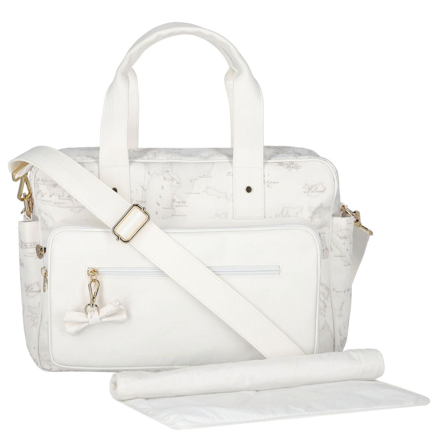 White Geo Map Baby Changing Bag, 2, hi-res