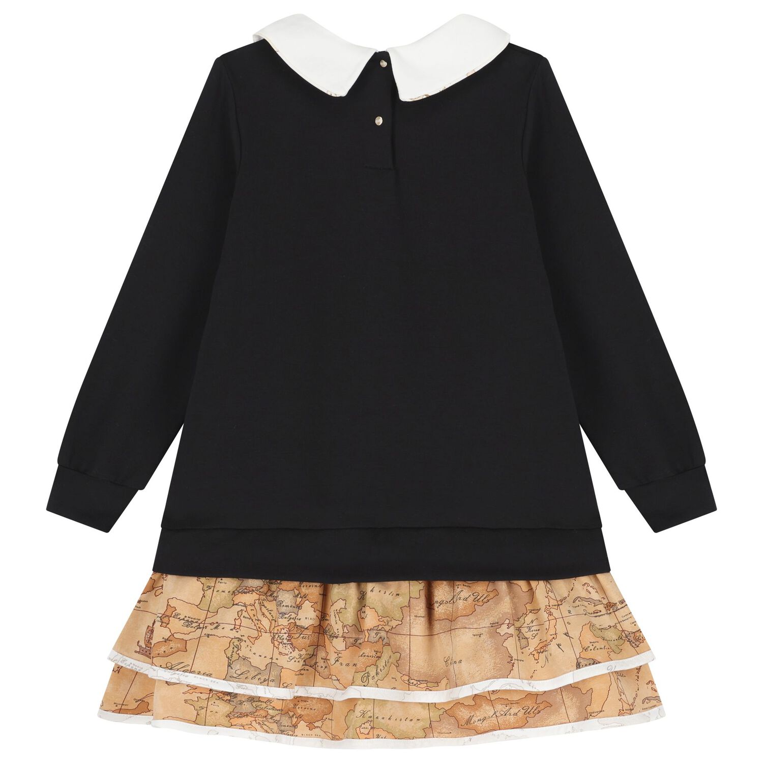 Girls Black & Beige Geo Map Dress, 2, hi-res image number null