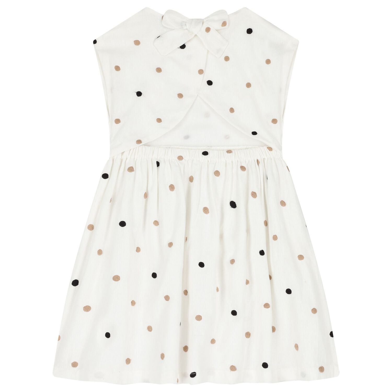 Girls Ivory Embroidered Polka Dot Dress, 1, hi-res
