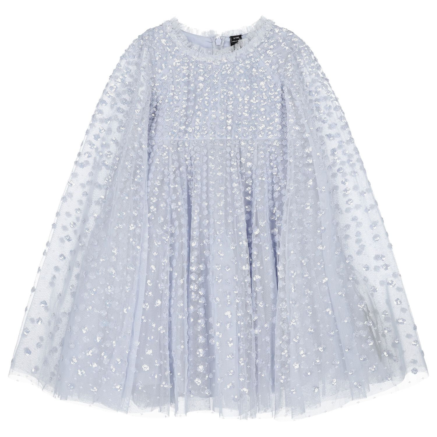 Girls Blue Tulle & Sequin Cape Dress, 2, hi-res