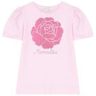 Girls Pink Rose & Logo T-Shirt, 2, hi-res