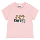 Younger Girls Pink Teddy Bear Logo T-Shirt, 2, hi-res