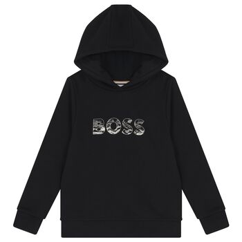 Boys Black Logo Hooded Top
