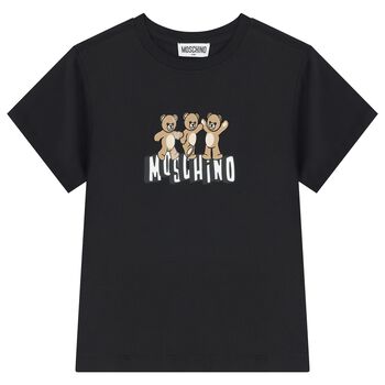 Boys Black Teddy Bear Logo T-Shirt