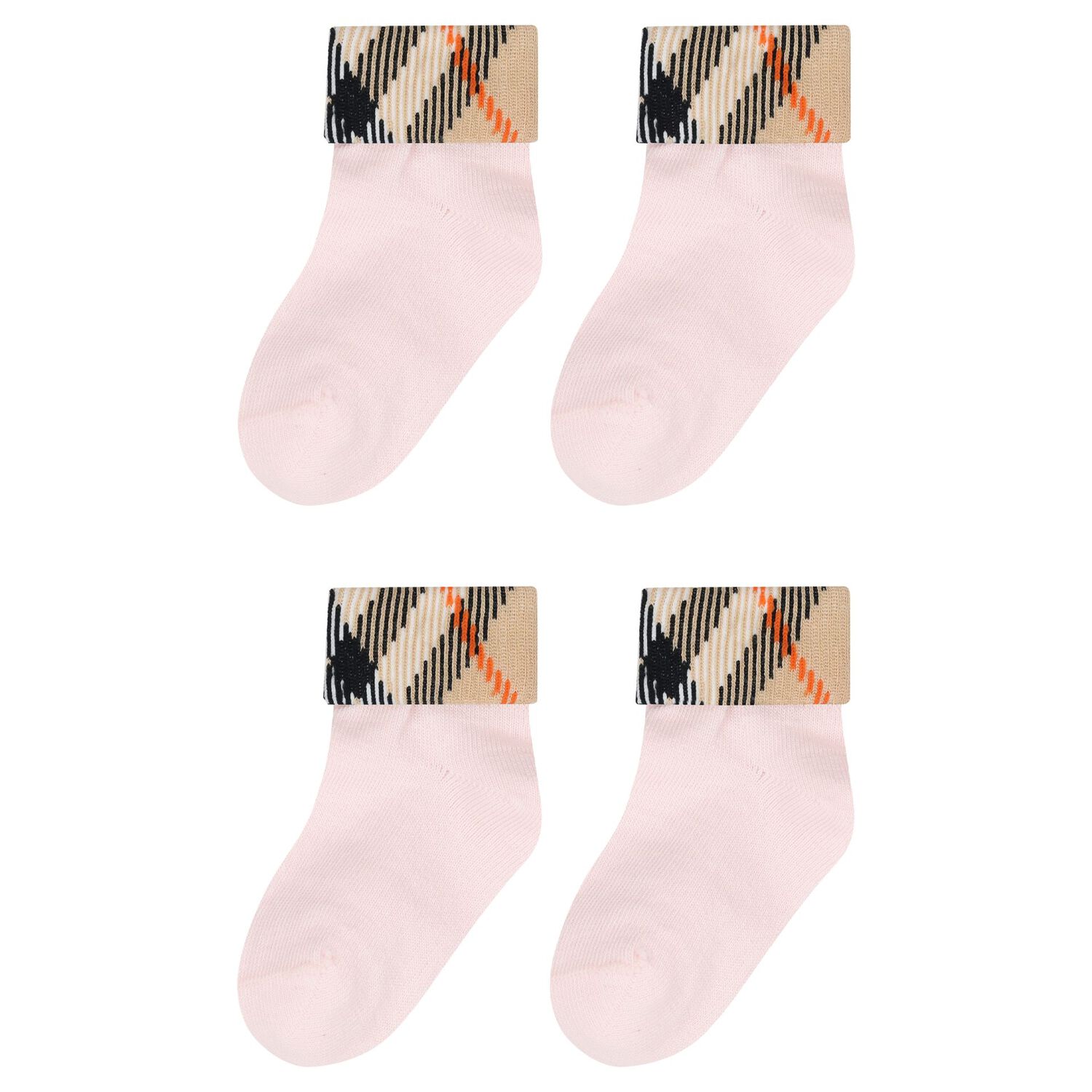 Baby Girls Pink & Beige Check Socks ( 2-Pack ), 1, hi-res