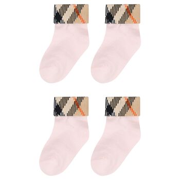 Baby Girls Pink & Beige Check Socks ( 2-Pack )