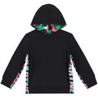 Girls Black Logo Floral Hooded Top, 1, hi-res