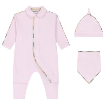 Burberry Baby Girls Pink Romper Gift Set, 2 Baby Girls Pink Romper Gift Set