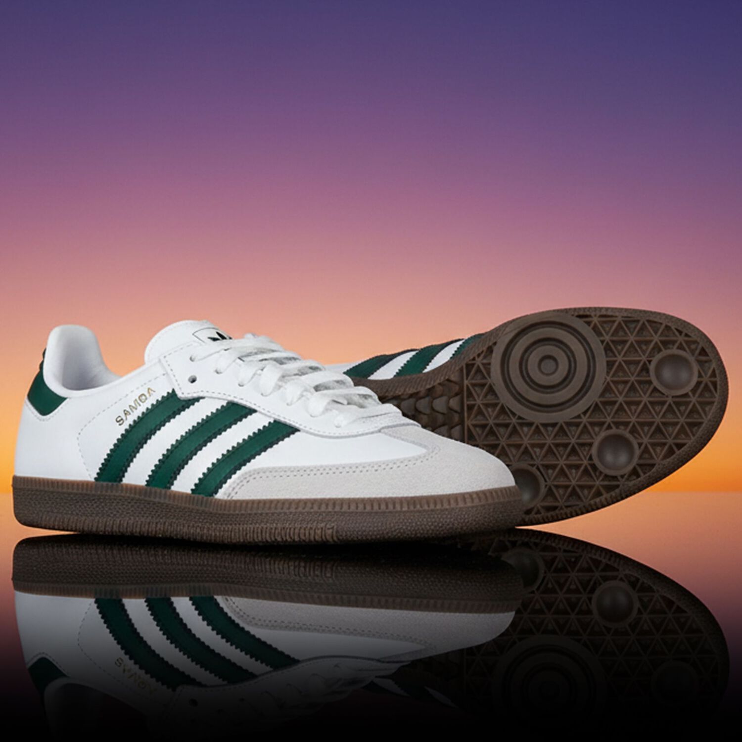 White & Green Samba OG Trainers, 1, hi-res