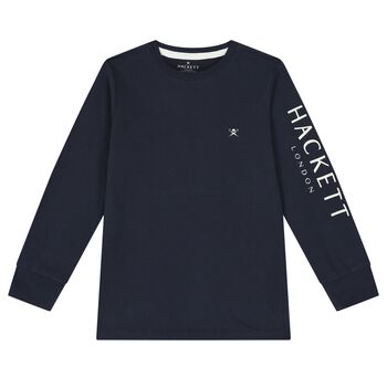 Boys Navy Blue Logo Long Sleeve Top