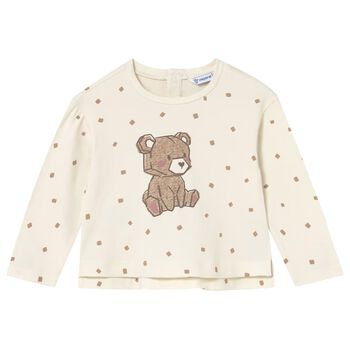 Younger Girls Ivory Teddy Bear Long Sleeve Top
