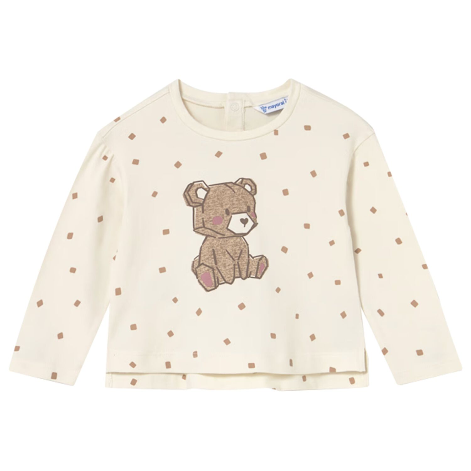 Younger Girls Ivory Teddy Bear Long Sleeve Top, 1, hi-res image number null