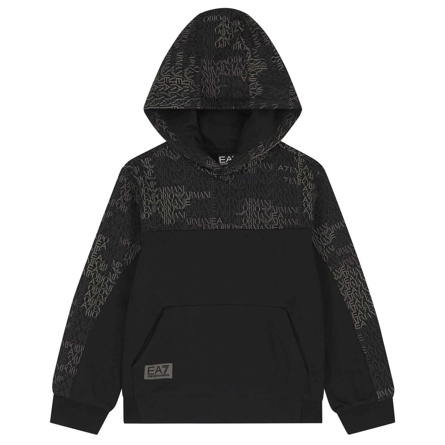 Boys Black Logo Hooded Top, 1, hi-res