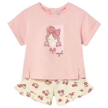 Younger Girls Pink & Yellow Shorts Set
