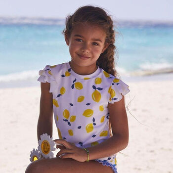 Girls White Sicilian Lemon  Rash Vest UPF 50+