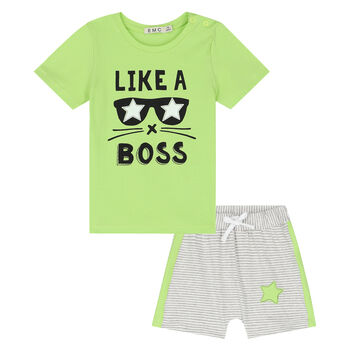 Younger Boys Green & Grey Shorts Set