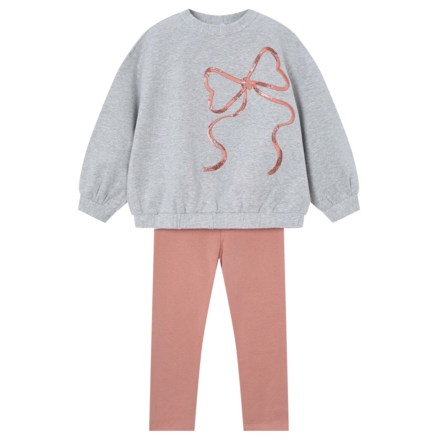 Girls Grey & Pink Bow Leggings Set, 3, hi-res image number null