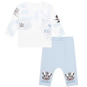 Baby Boys White & Blue Logo Trousers Set