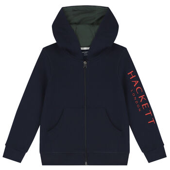 Boys Navy Blue Logo Hooded Zip Up Top