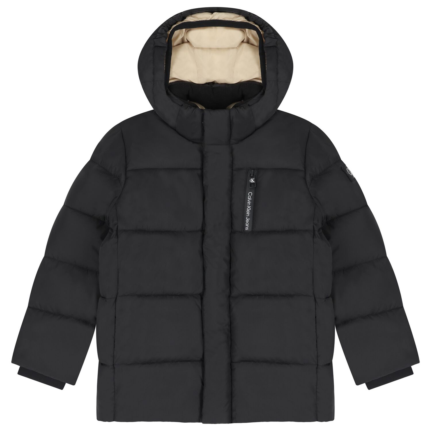 Boys Black Logo Padded Puffer Jacket, 2, hi-res image number null