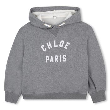 Girls Grey Logo Hooded Top