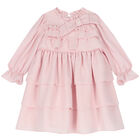 Younger Girls Pink Tiered Dress, 1, hi-res