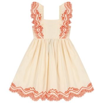 Girls Orange Broderie Anglaise Dress