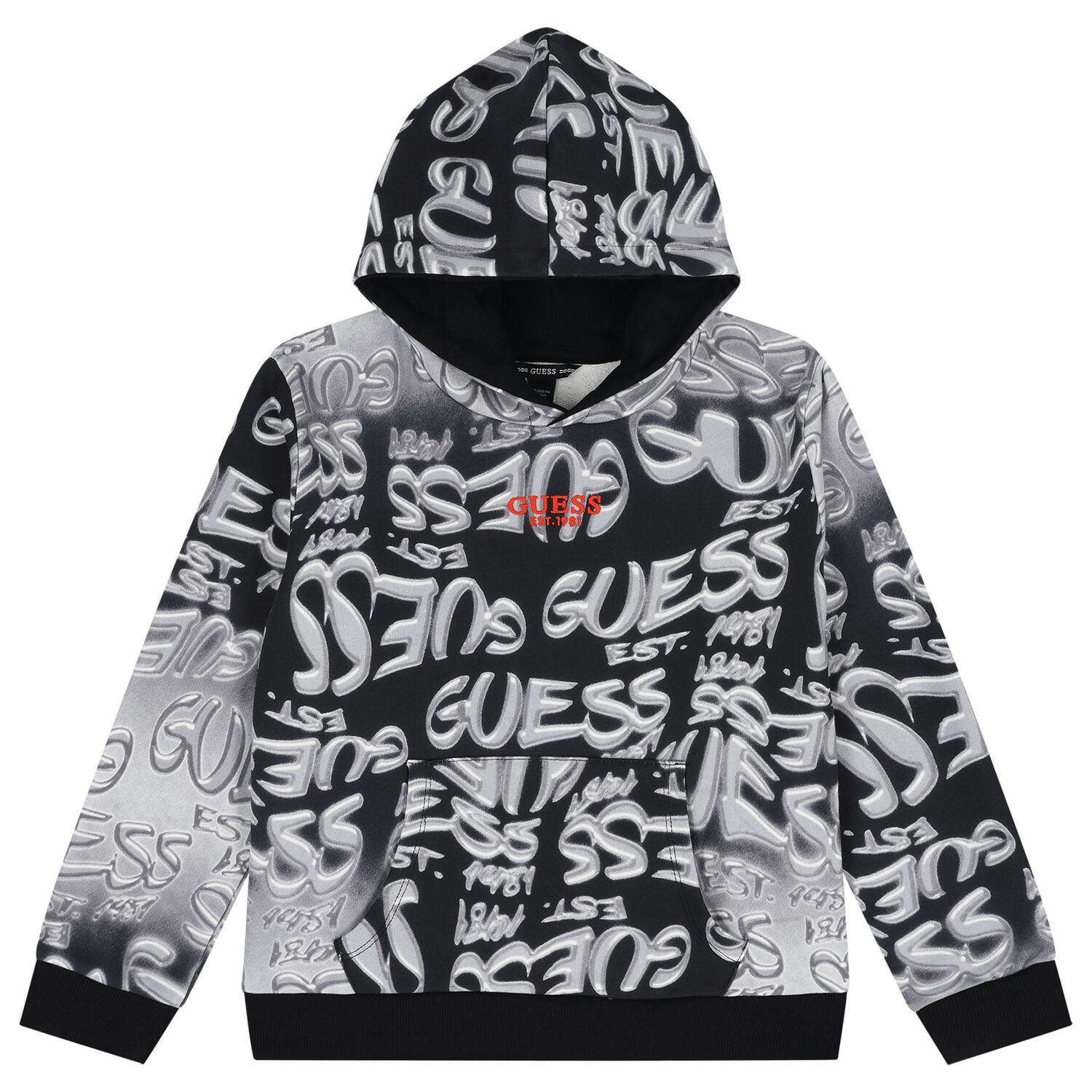 Boys Black & Grey Logo Hooded Top, 1, hi-res