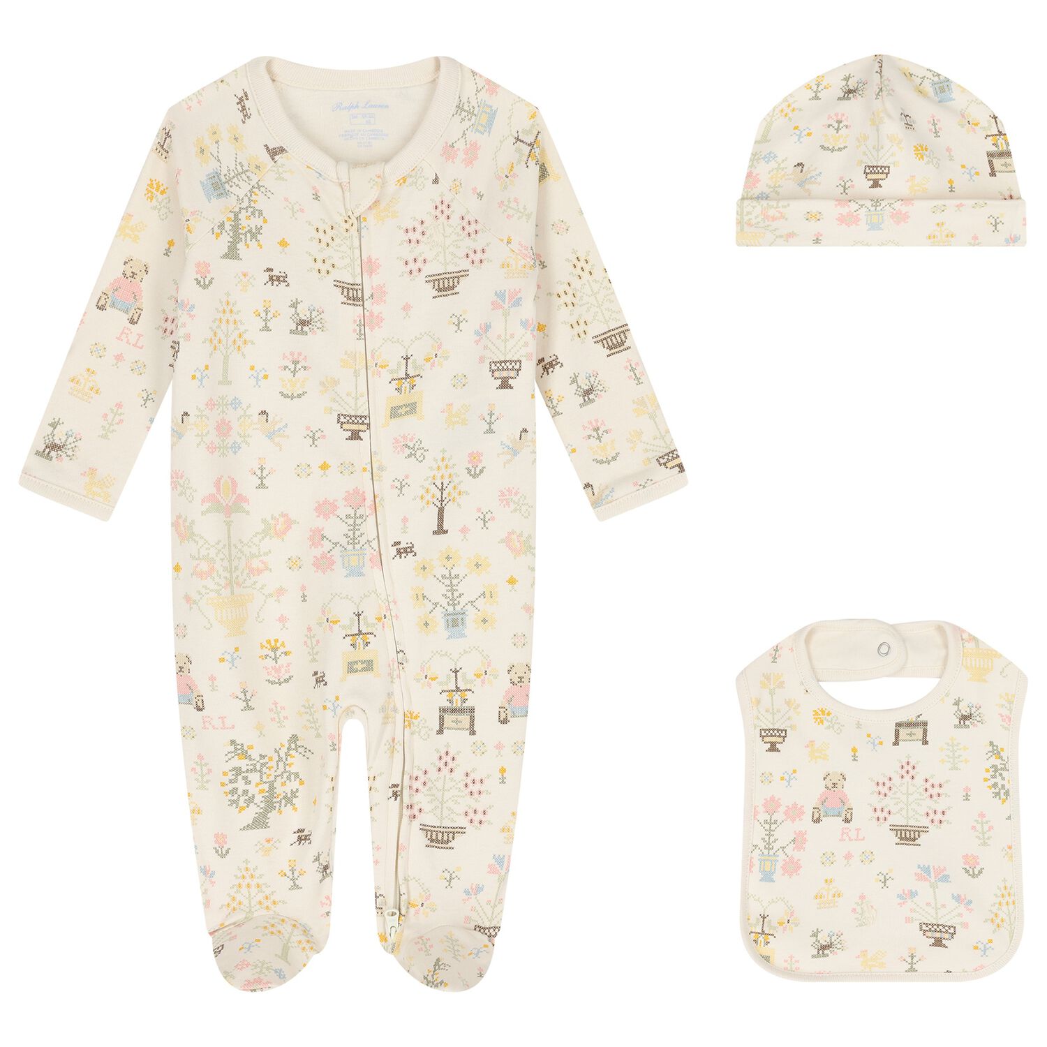 Baby Girls Ivory Floral Babygrow Gift Set, 1, hi-res