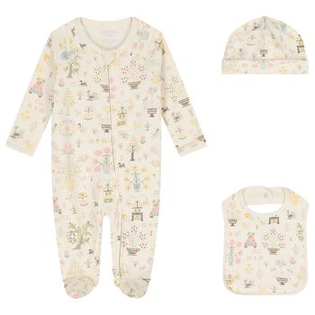 Baby Girls Ivory Floral Babygrow Gift Set