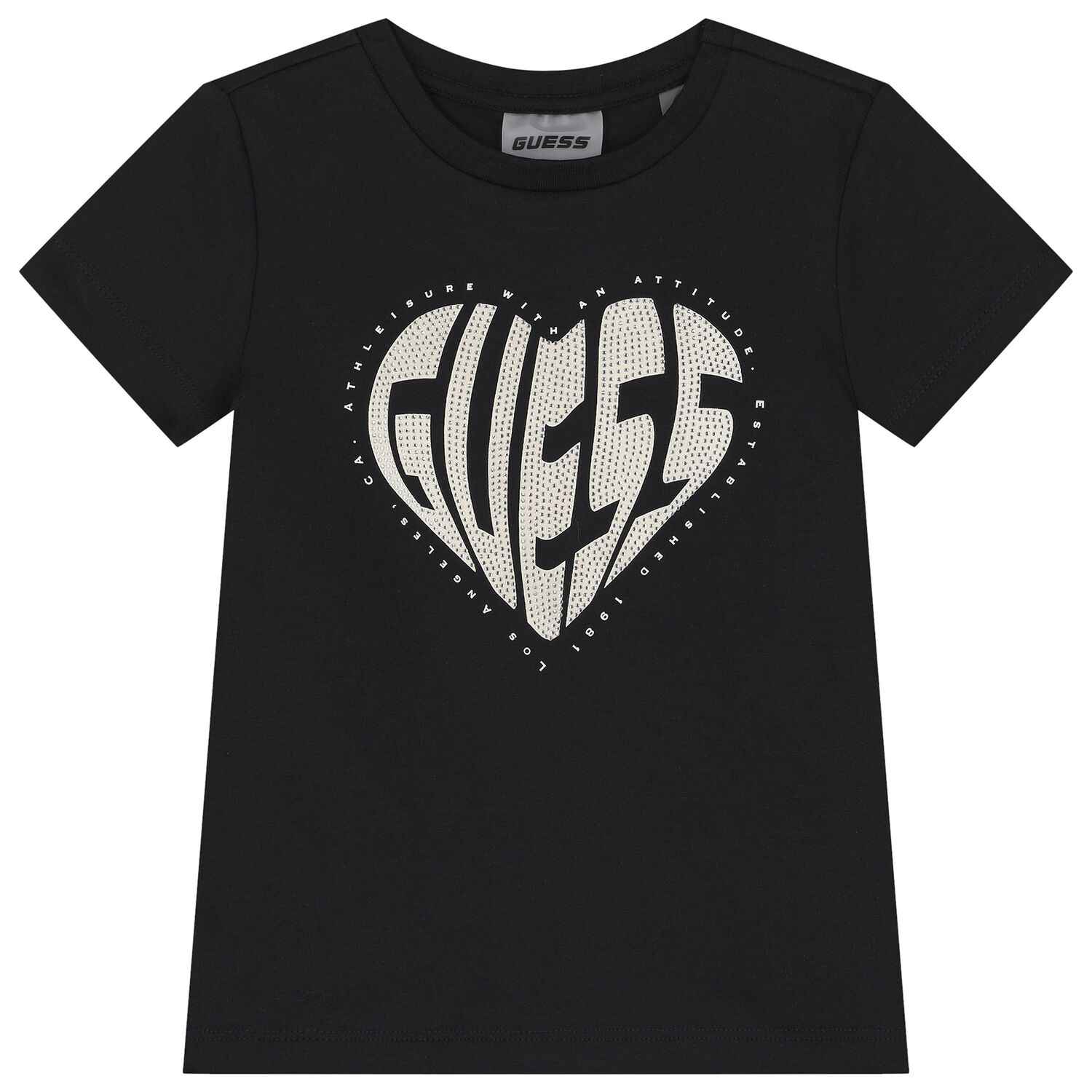 Girls Black Logo Rhinestone T-Shirt, 1, hi-res