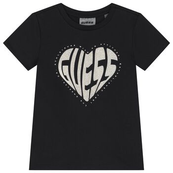 Girls Black Logo Rhinestone T-Shirt