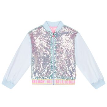 Girls Blue & Pink Sequin Zip Up Top