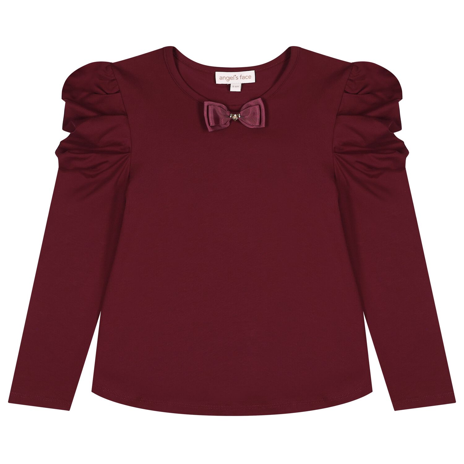 Girls Burgundy Bow Aubrey Long Sleeve Top, 2, hi-res