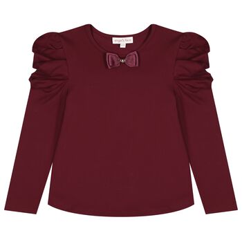 Girls Burgundy Bow Aubrey Long Sleeve Top