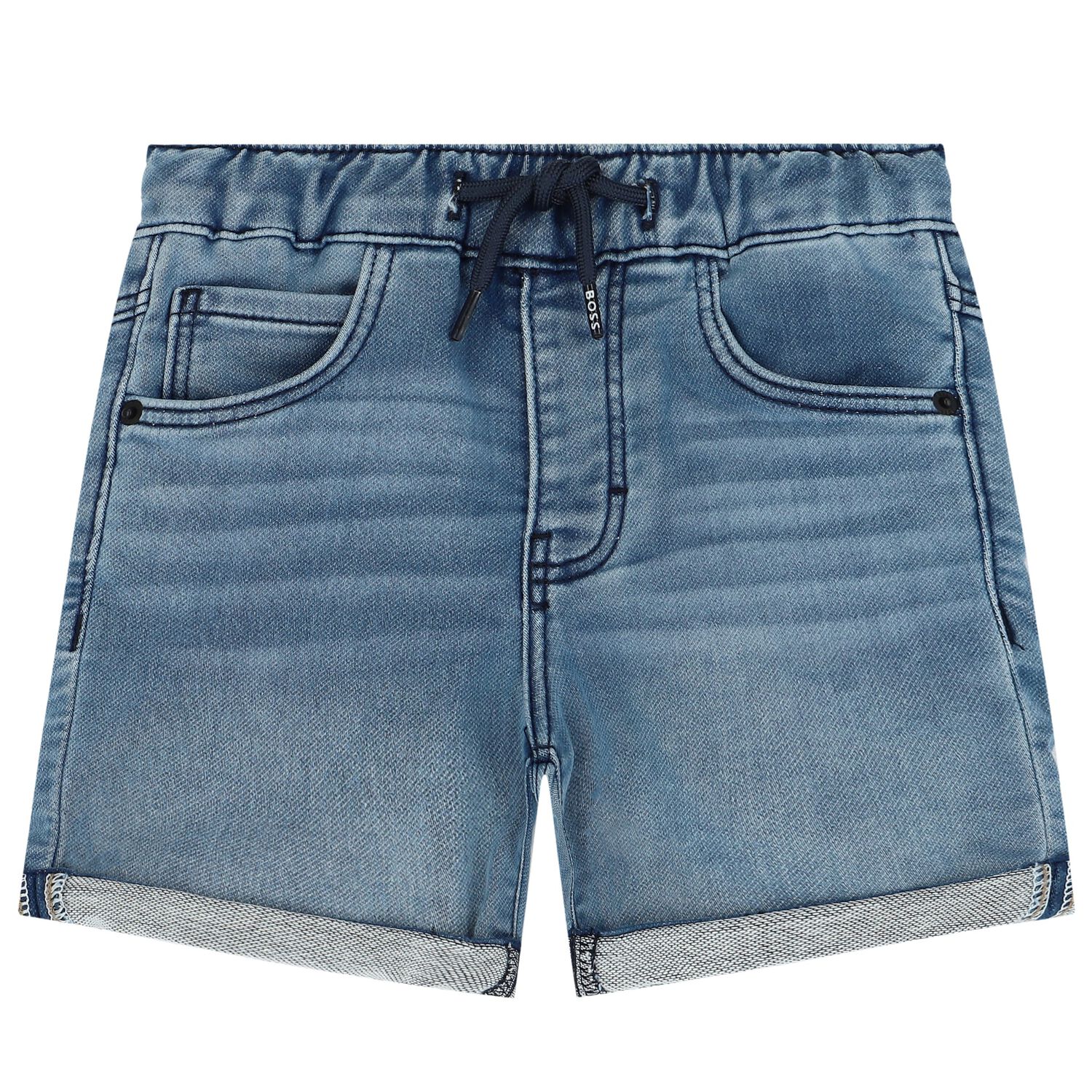 Younger Boys Blue Logo Denim Shorts, 1, hi-res