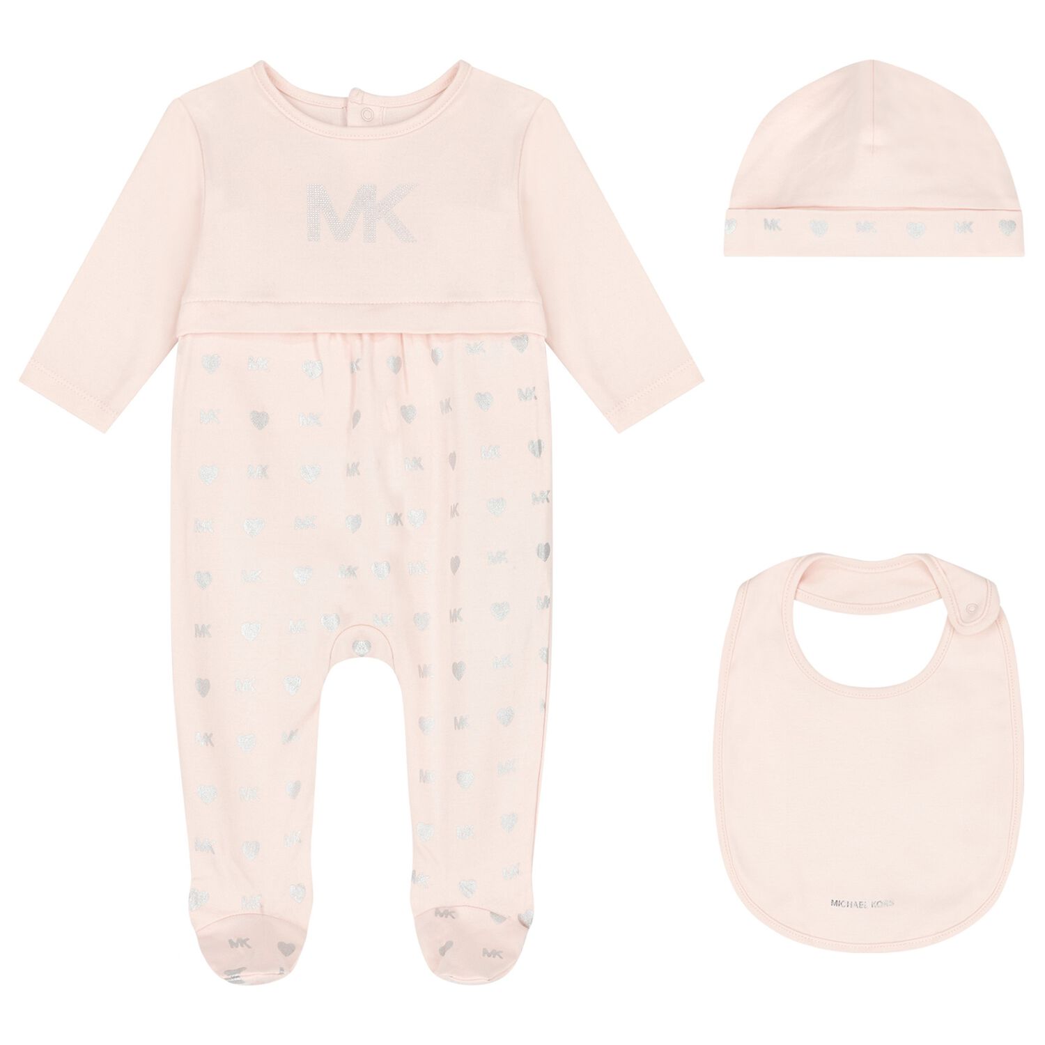 MICHAEL KORS Baby Girls Pink Silver Logo Babygrow Gift Set Junior  Couture USA