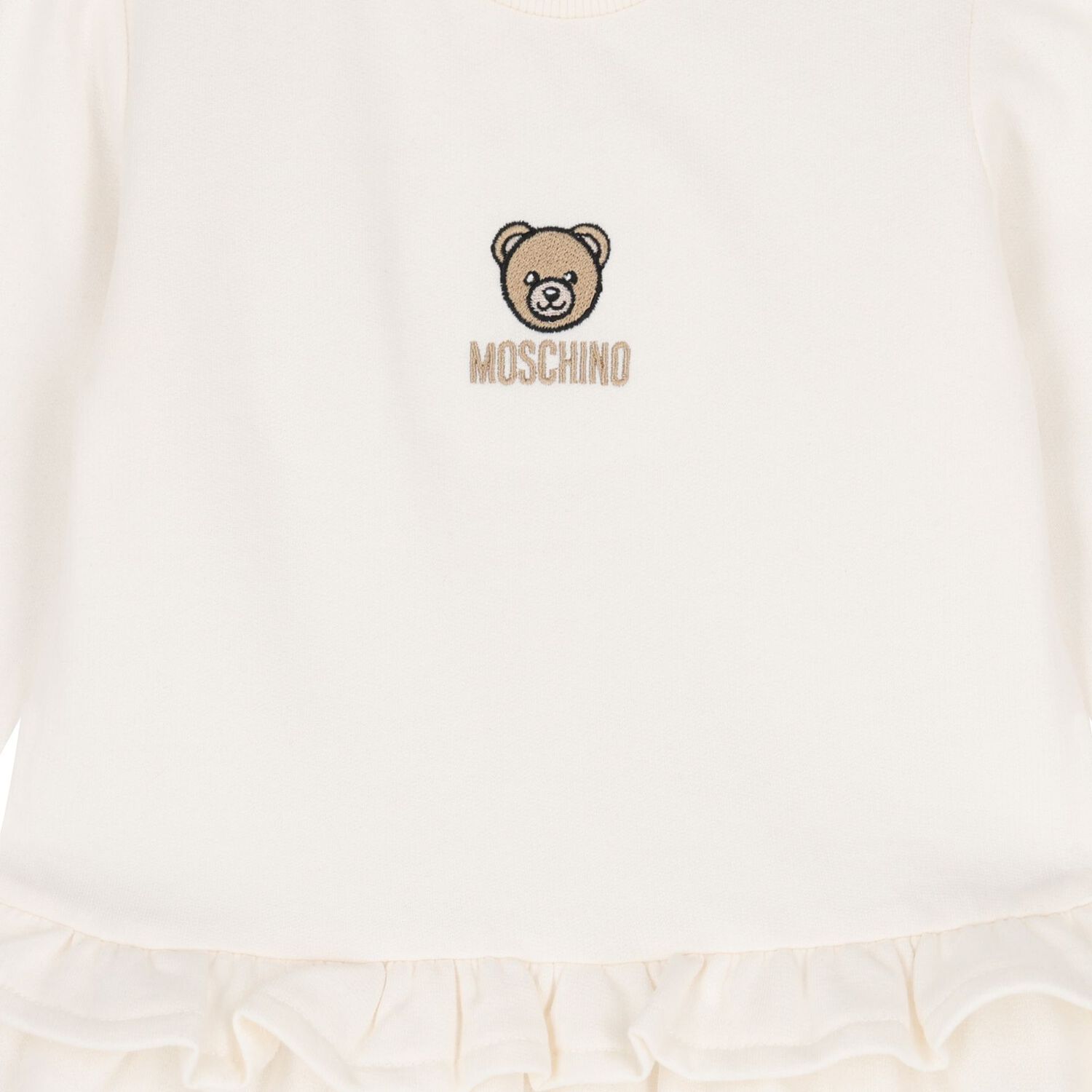 Younger Girls Ivory Teddy Bear Logo Dress, 1, hi-res
