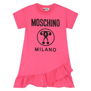 Girls Pink Embellished Logo Dress