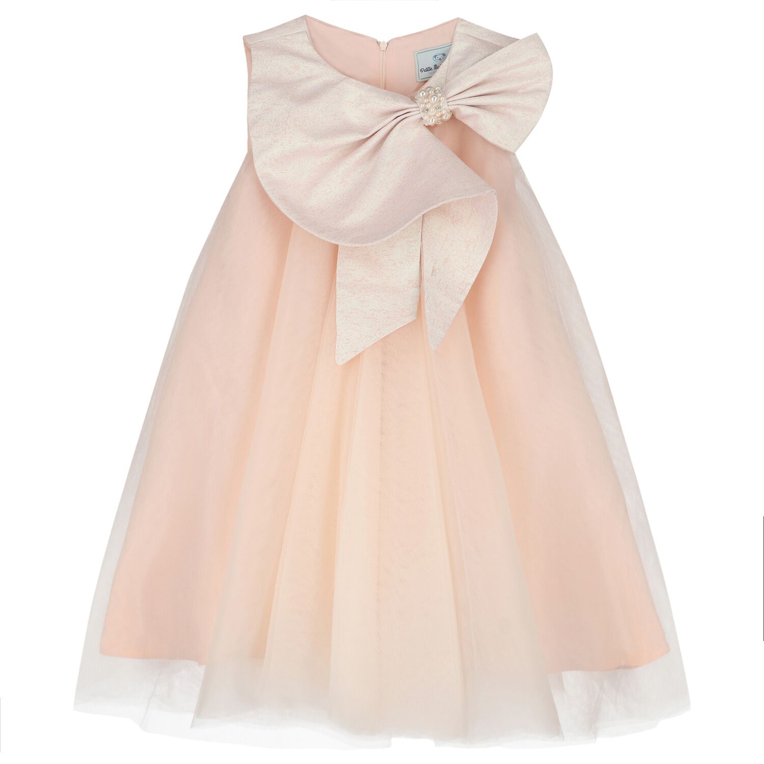 Girls Pink Glittery Bow Tulle Dress, 1, hi-res