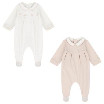 Beige & Ivory Flower Babygrows ( 2-Pack )
