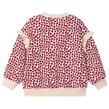 Girls Beige & Red Heart Sweatshirt 