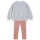 Girls Grey & Pink Bow Leggings Set, 3, hi-res