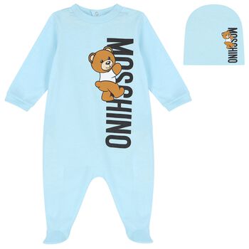 Baby Boys Blue Teddy Bear Logo Babygrow Gift Set
