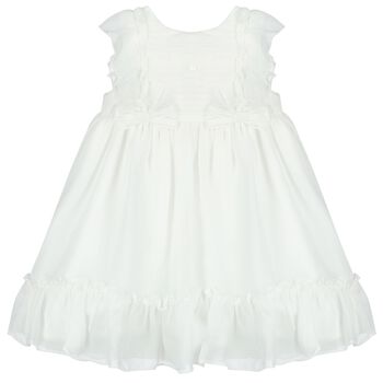 فستان بنات شيفون بفيونكة باللون الأبيض