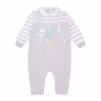 Baby Boys White & Grey Knit Babygrow