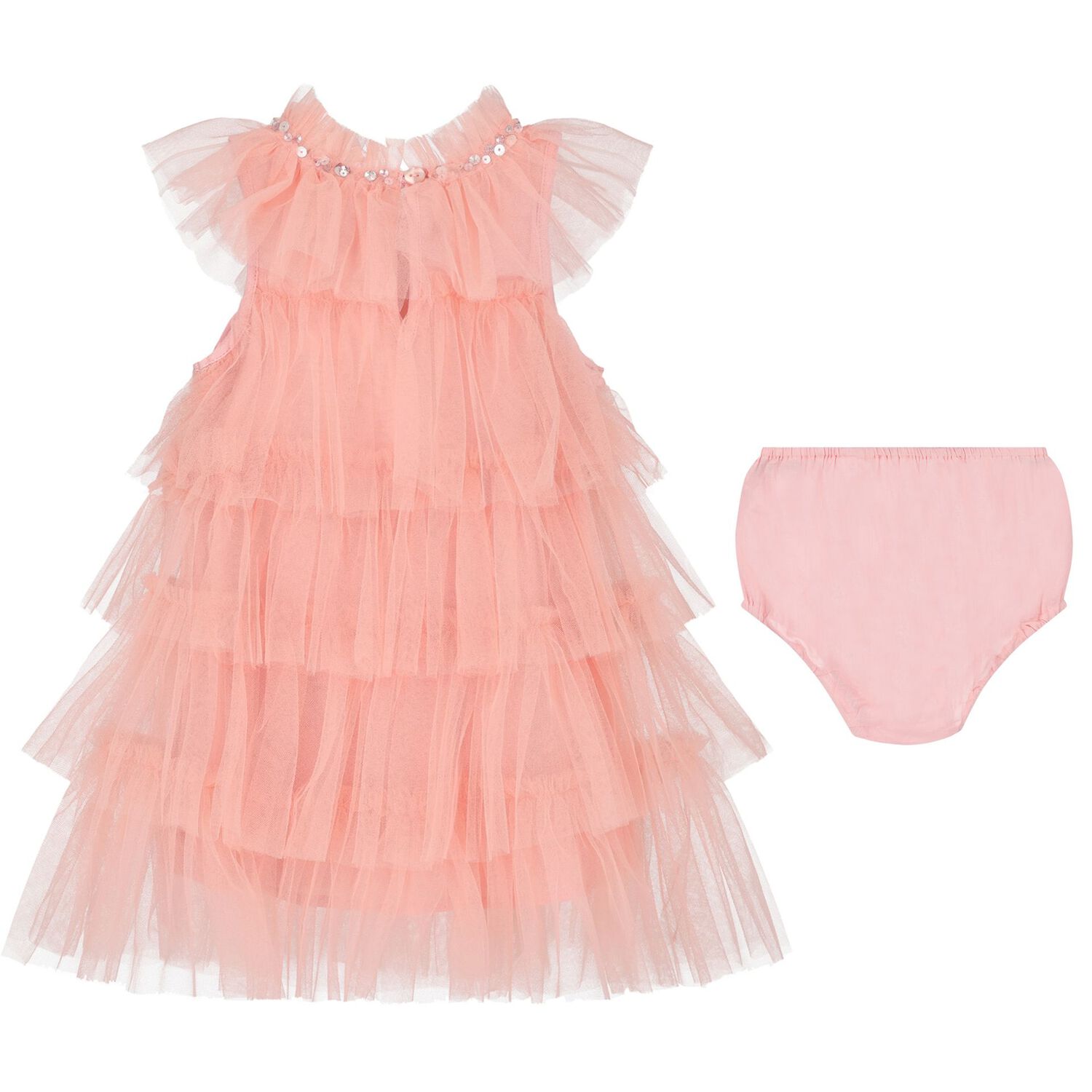 Younger Girls Pink Embellished Tulle Dress, 1, hi-res image number null
