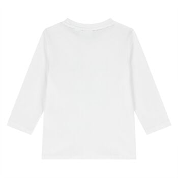 Younger Boys White Logo Long Sleeve Top